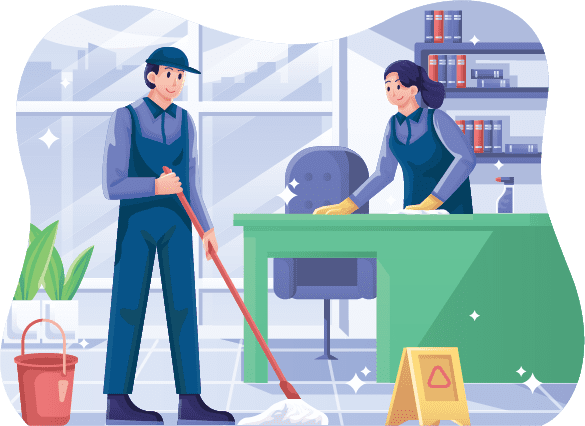 Cartoon characters Cleaning office